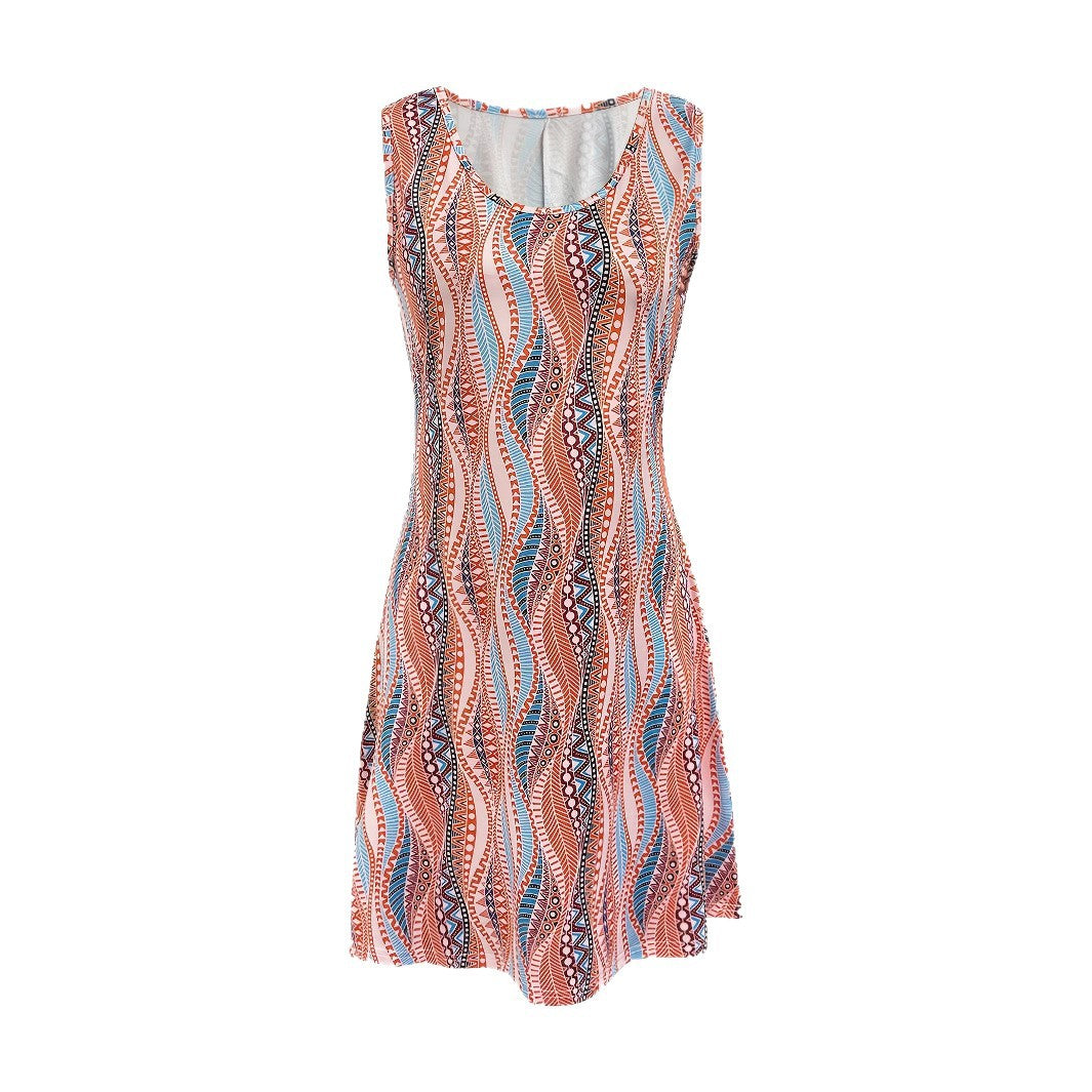 Women's 3D Digital Printing Sleeveless Round Neck Loose Dress - Dana Fashion
