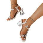 Women's Summer New Korean Style Sandals With Elastic Band Butterfly Flower High Heel - DanaFashionstore