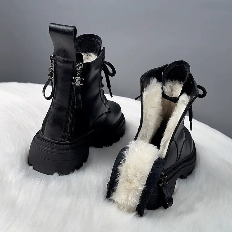 Fur Integrated Thick Bottom Female Winter Fleece-lined Cotton Boots - DanaFashionstore
