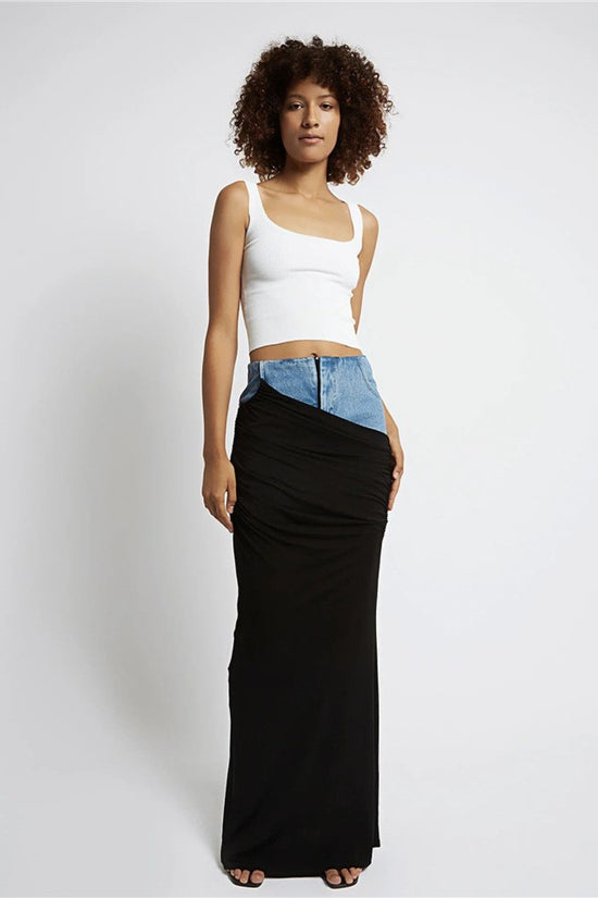 Fashion Black Panel Denim Skirt