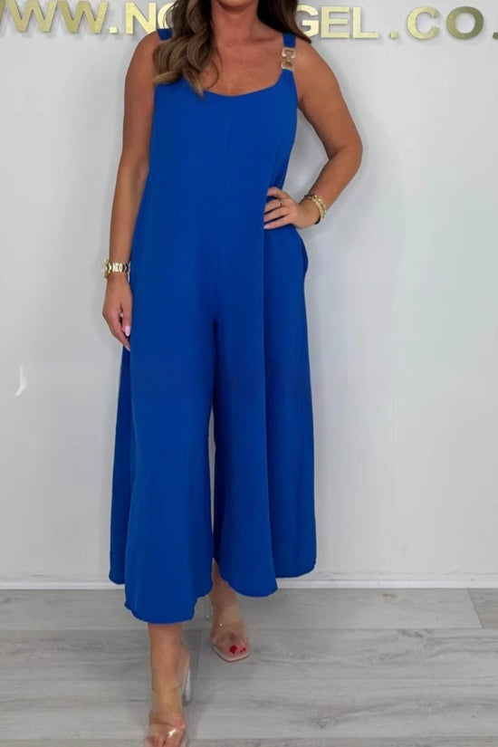 Solid Color Casual Sling Wide Leg Jumpsuit