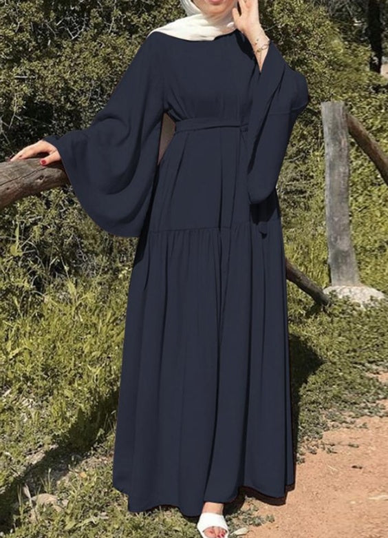 Women's Casual Flared Sleeve Tie-Waist Long Skirt