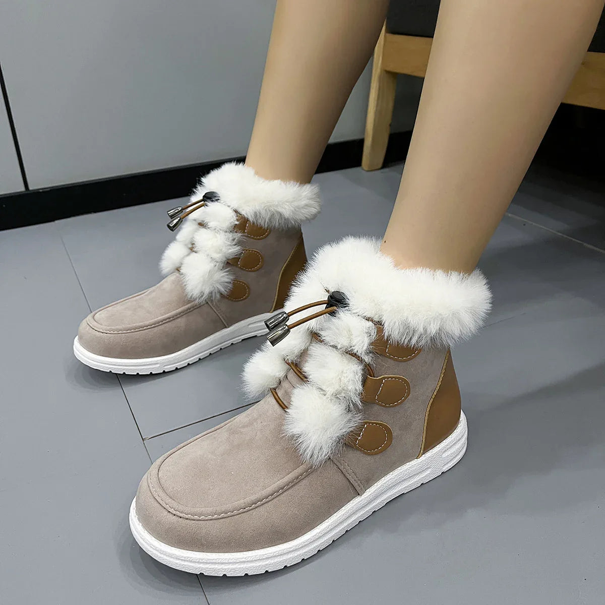 Fashion Suede Fleece Snow Boots Winter Warm Plush Round Toe Cotton Shoes Versatile Simple Short Boot For Women - DanaFashionstore