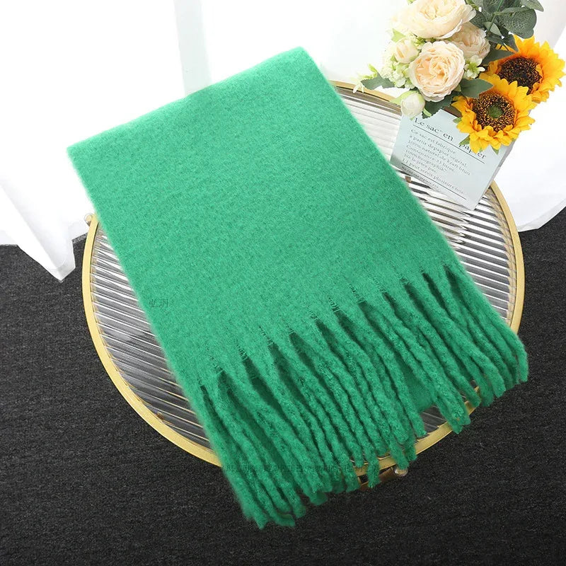 Macaron Solid Color Thick Braid Tassel Shawl - DanaFashionstore