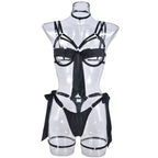 Satin Sexy Leg Ring Strap Lingerie 2026 - 4-Piece Intimate Set - DanaFashionstore