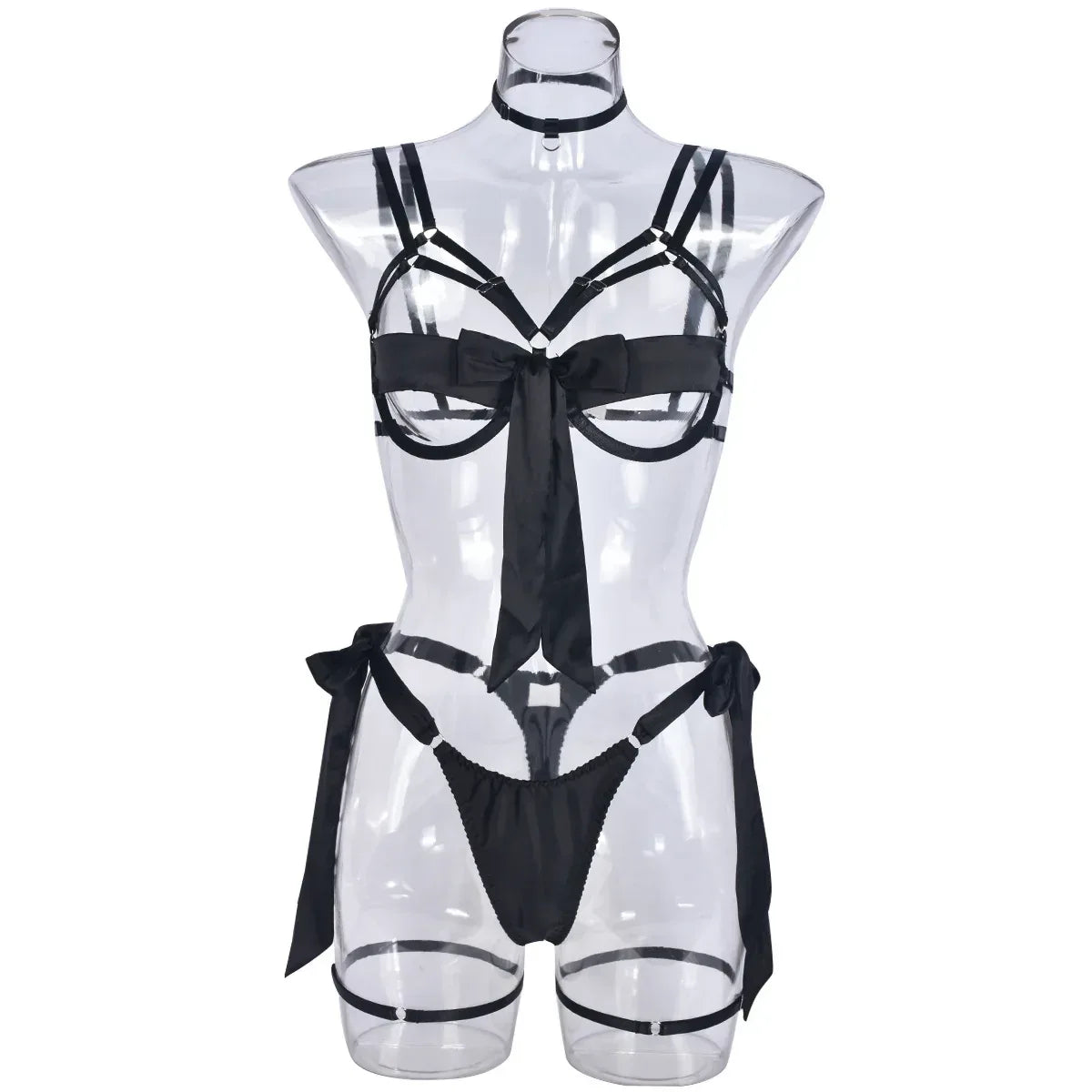 Satin Sexy Leg Ring Strap Lingerie 2026 - 4-Piece Intimate Set - DanaFashionstore