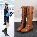 Explosive Style Round Toe Mid-heel Lace-up Over-the-knee Boots - DanaFashionstore