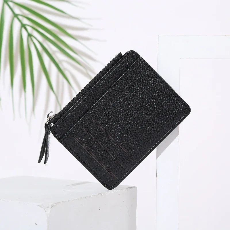 Women's Bag Holder Zipper Solid Color Lychee Pattern Business Cards - DanaFashionstore