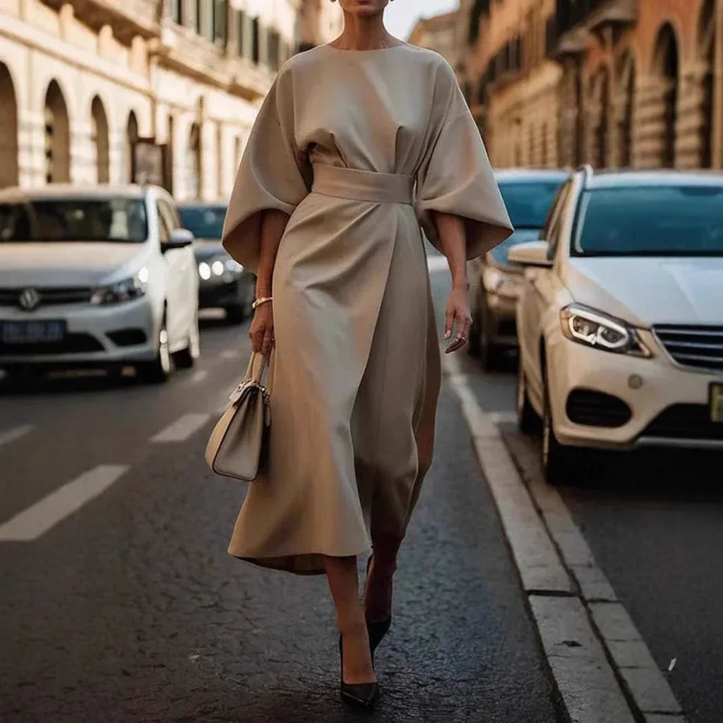 Loose Batwing Sleeve Dress Fashion Waist-tighted Solid Color Elegant Dresses For Women Clothing - DanaFashionstore