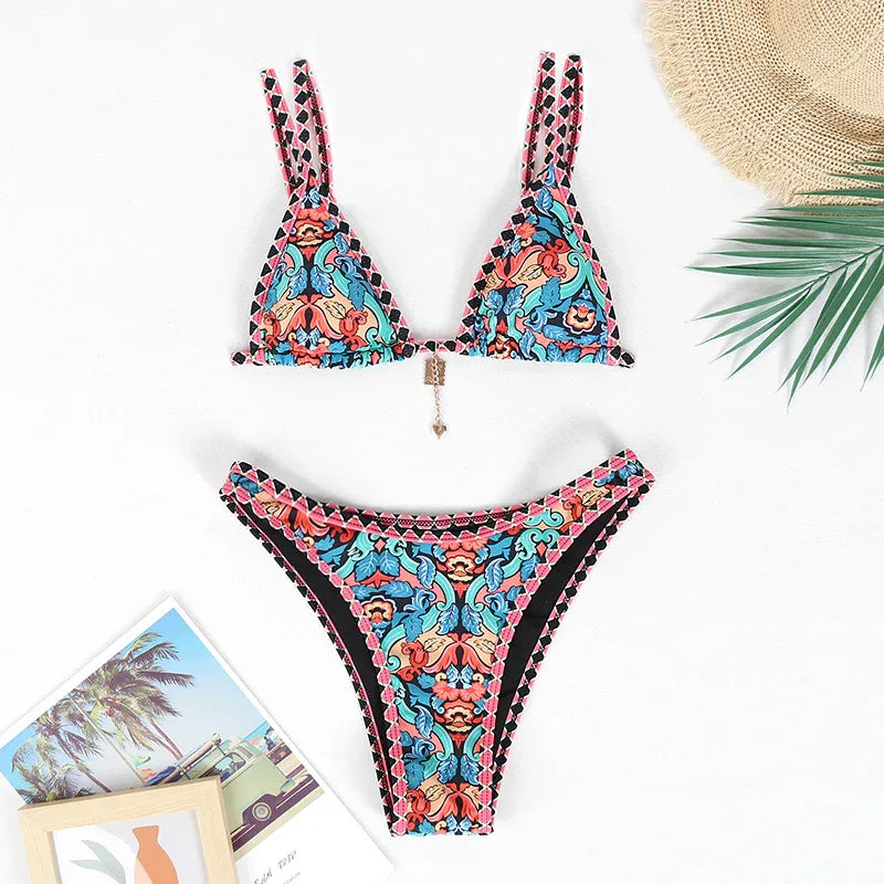Retro 4-color Printed Women's Swimwear Bikini - DanaFashionstore