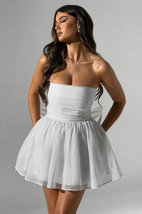Tube Top Lace Dress With Back Bow-knot Summer Fashion Temperament Mesh Stitching Off-neck Short Skirt