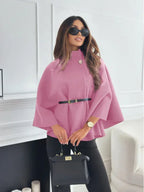 New Stand Collar Batwing Sleeves Cloak Top With Belt Ins Fashion Temperament Jacket Woolen Sweater Outwear For Women Clothing - DanaFashionstore