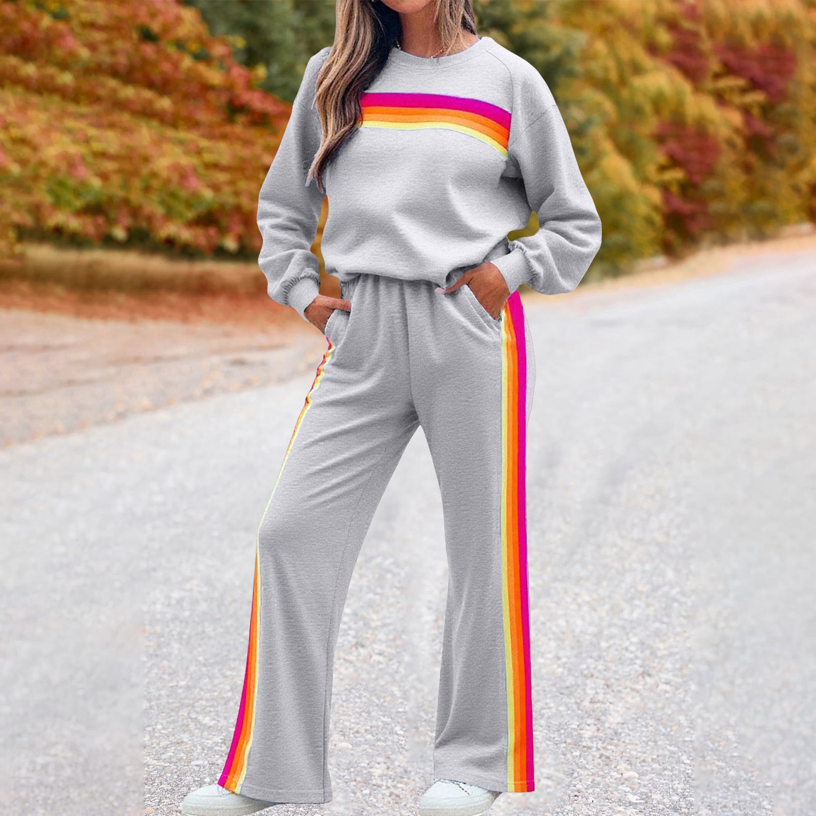Fleece-lined Thick Rainbow Sweater Suit Women