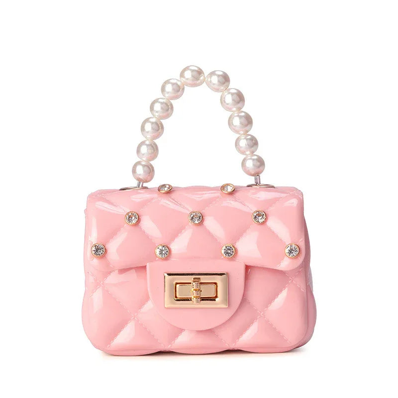 Children's Jelly Bag Rhombic Chain Pearl Handbag - DanaFashionstore