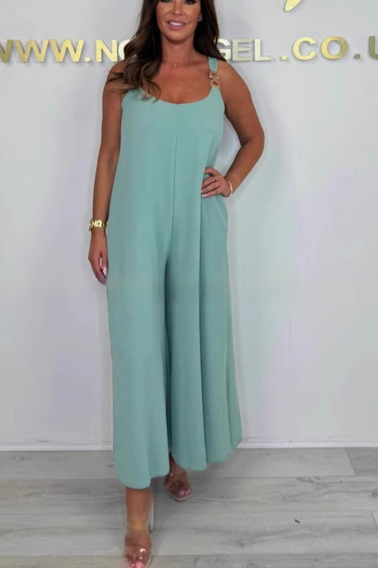 Solid Color Casual Sling Wide Leg Jumpsuit