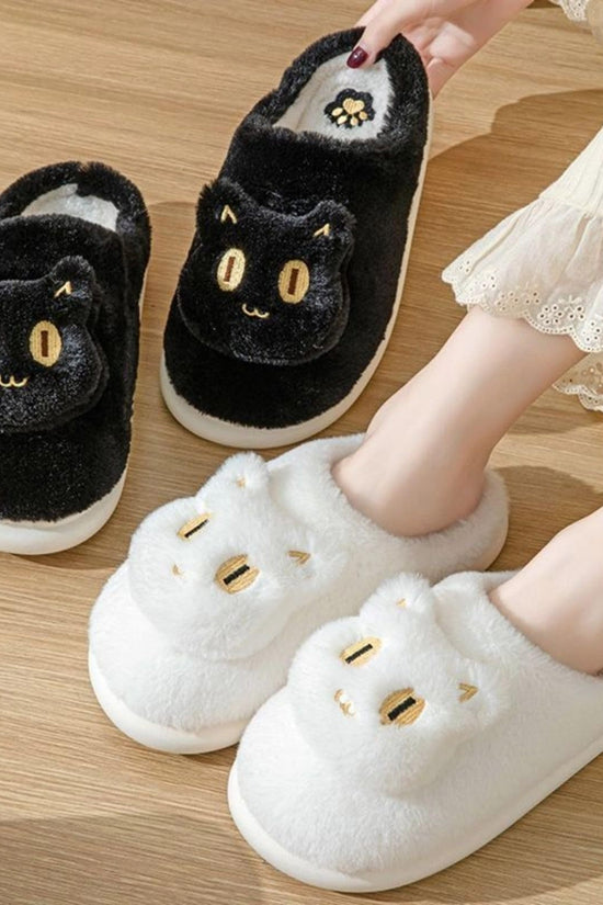 Cotton Cat Slippers Soft Plush Comfy Warm Couple Slip-On House Cute Cat Face Slippers For Winte