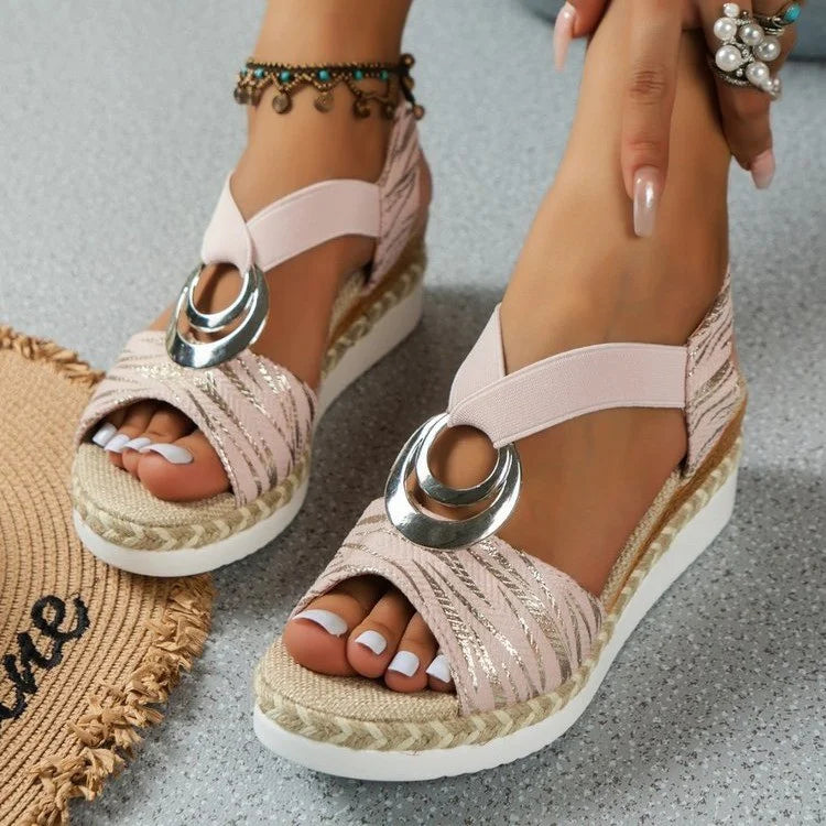 Plus Size Women's Metal Buckle Decorative Hemp Rope Sandals