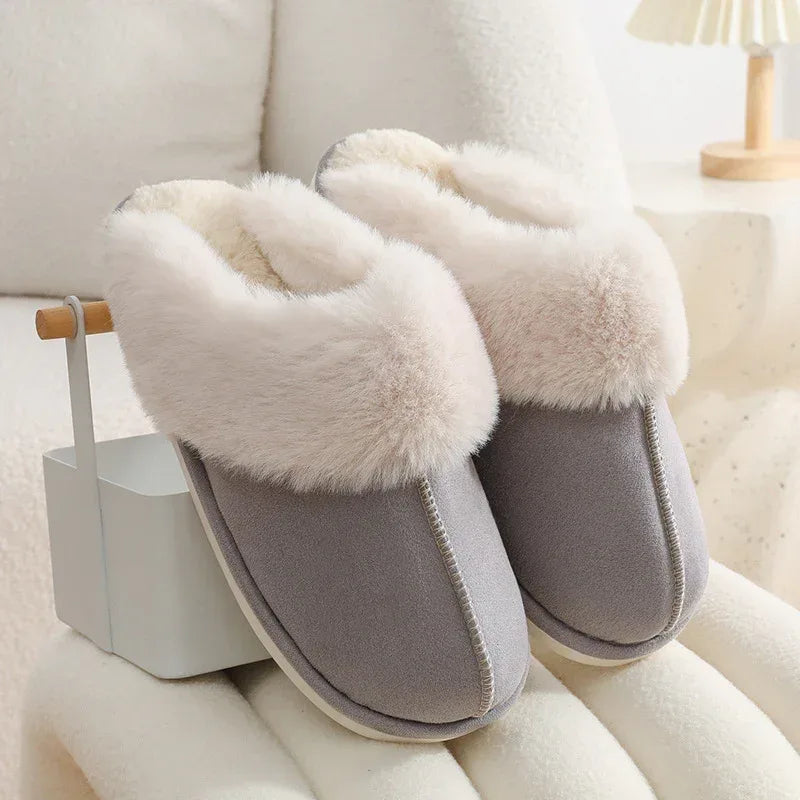 Winter Warm Plush Home Slippers Indoor Fur Slippers Women Soft Lined Cotton Shoes Comfy Non-Slip Bedroom Fuzzy House Shoes Women Couple - DanaFashionstore
