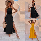 Women Solid Color Slit Thigh Strap Dress - DanaFashionstore