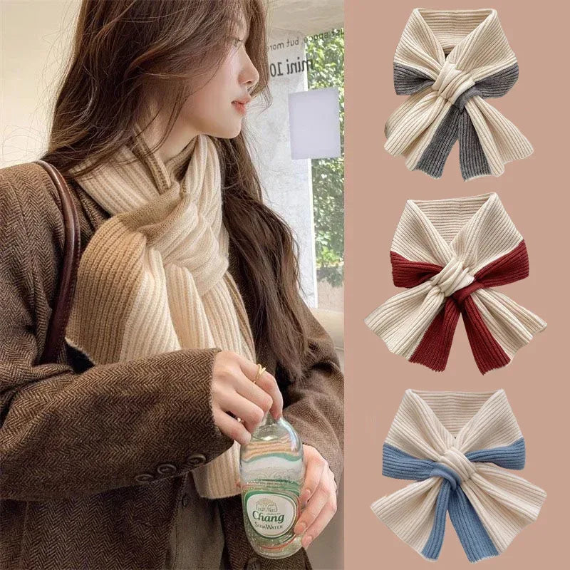 Sweet Color-blocked Knitted Scarf For Women Autumn And Winter Warm Versatile Fashion Scarf For Girls - DanaFashionstore