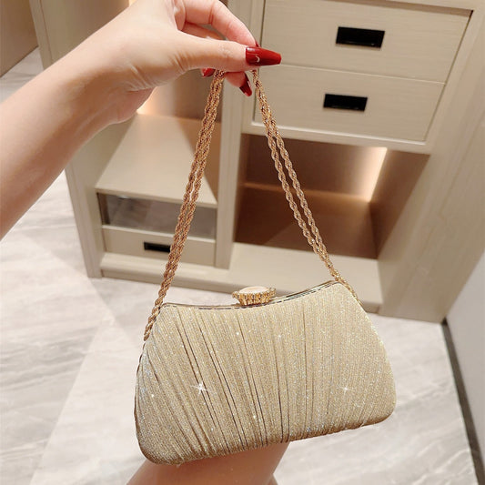 Shiny Pleated Evening Party Dress One Shoulder Prom Bag - Dana Fashion