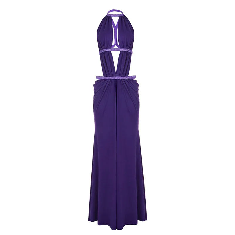 European And American-style Sexy Backless Patchwork Hollow-out Halter-neck Slimming Vest Dress - DanaFashionstore