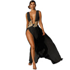 Women's Fashion Deep V High Slit Large Swing Floor Long Dress