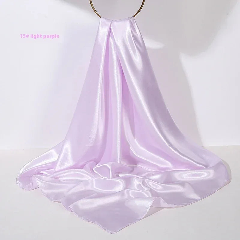 Pure Color Silk Scarf Artificial Silk 90cm Shiny Satin Shawl - DanaFashionstore