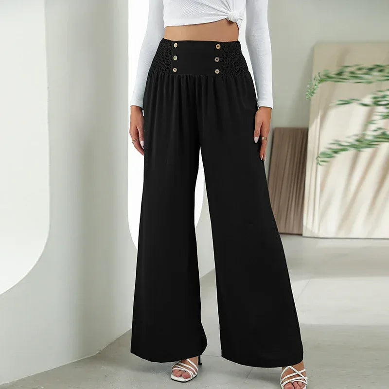 Fashion Straight Wide Leg Pants Elastic High Waist Casual Trousers For Women - DanaFashionstore
