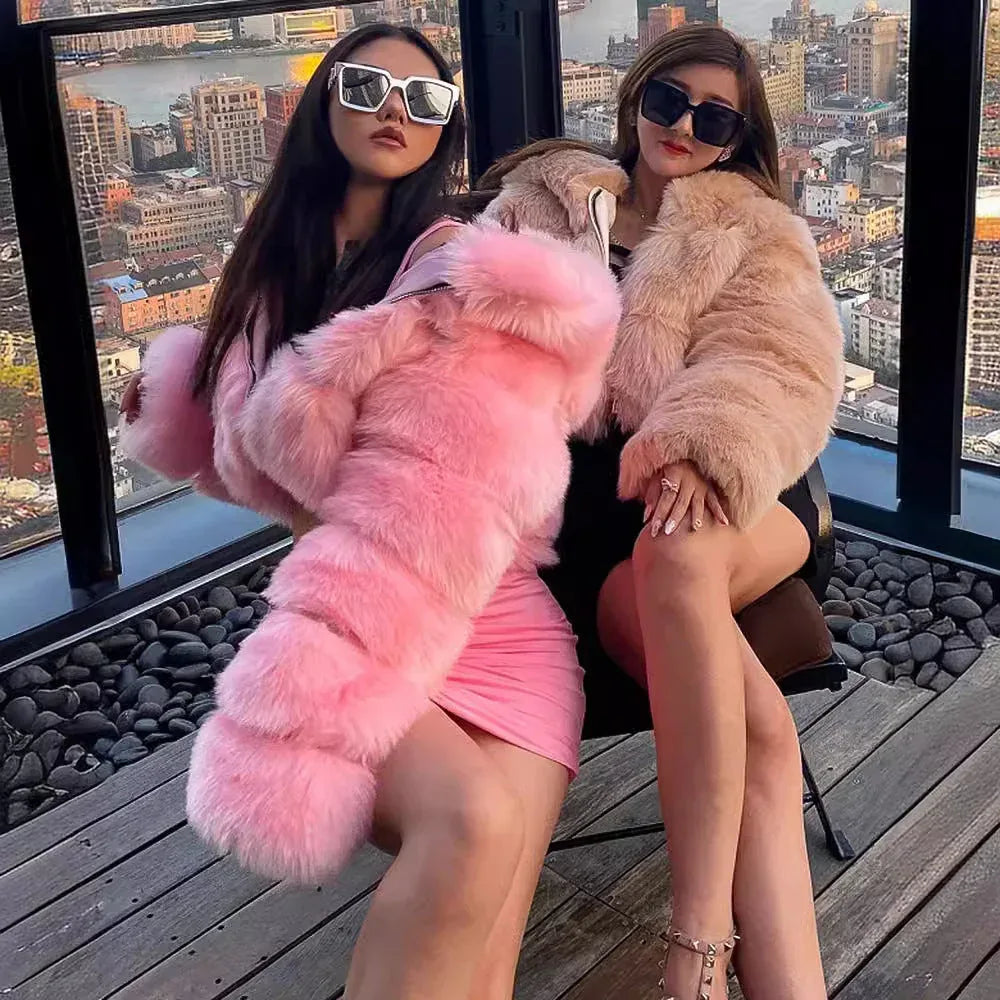 Short Hooded Faux Fur Long Sleeve Coat - DanaFashionstore
