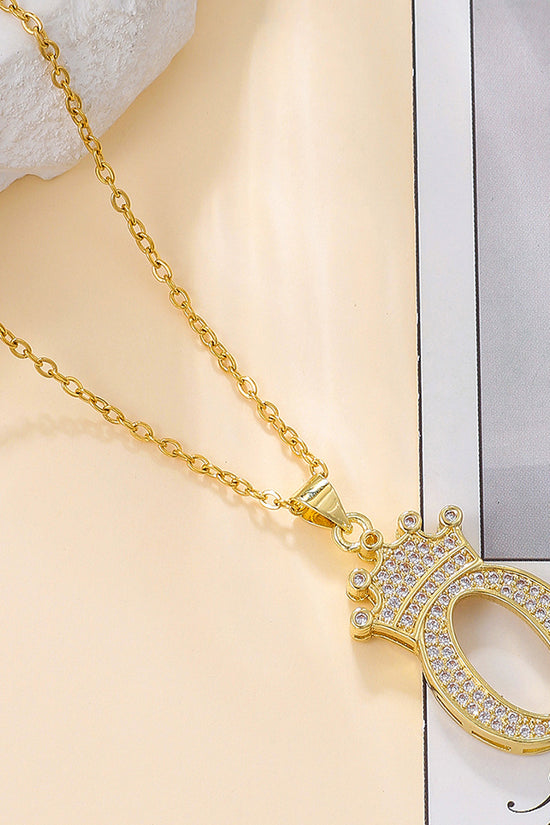 1PCS Fashionable Gold Diamond Crown Uppercase Letter Popular Pendant Necklace Suitable For Daily Use Festivals Parties Gifts Jewelry Set