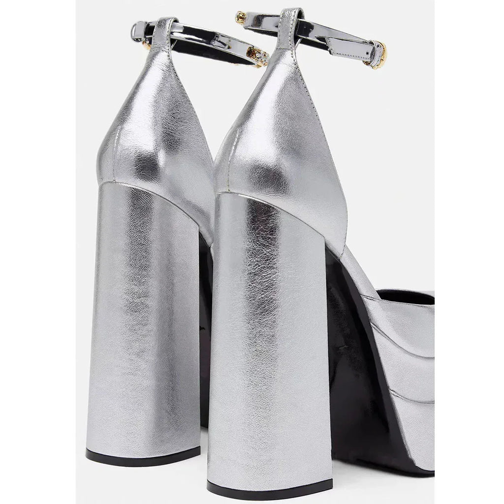 Golden Square Head Hollow Waterproof Platform Buckled Chunky Heel Super High Heel - DanaFashionstore