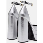 Golden Square Head Hollow Waterproof Platform Buckled Chunky Heel Super High Heel - DanaFashionstore