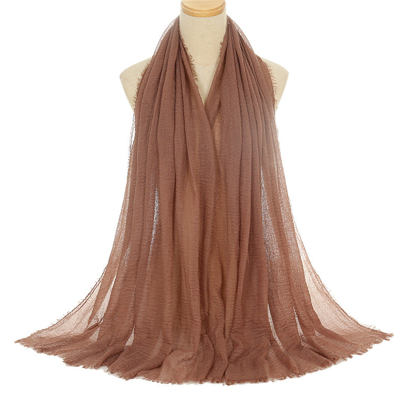 Pleated Viscose Yarn Monochrome Scarf Natural Wrinkled Cotton And Linen Burrs