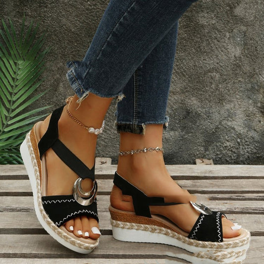 Women's Thick Sole Hemp Rope Platform Roman Sandals
