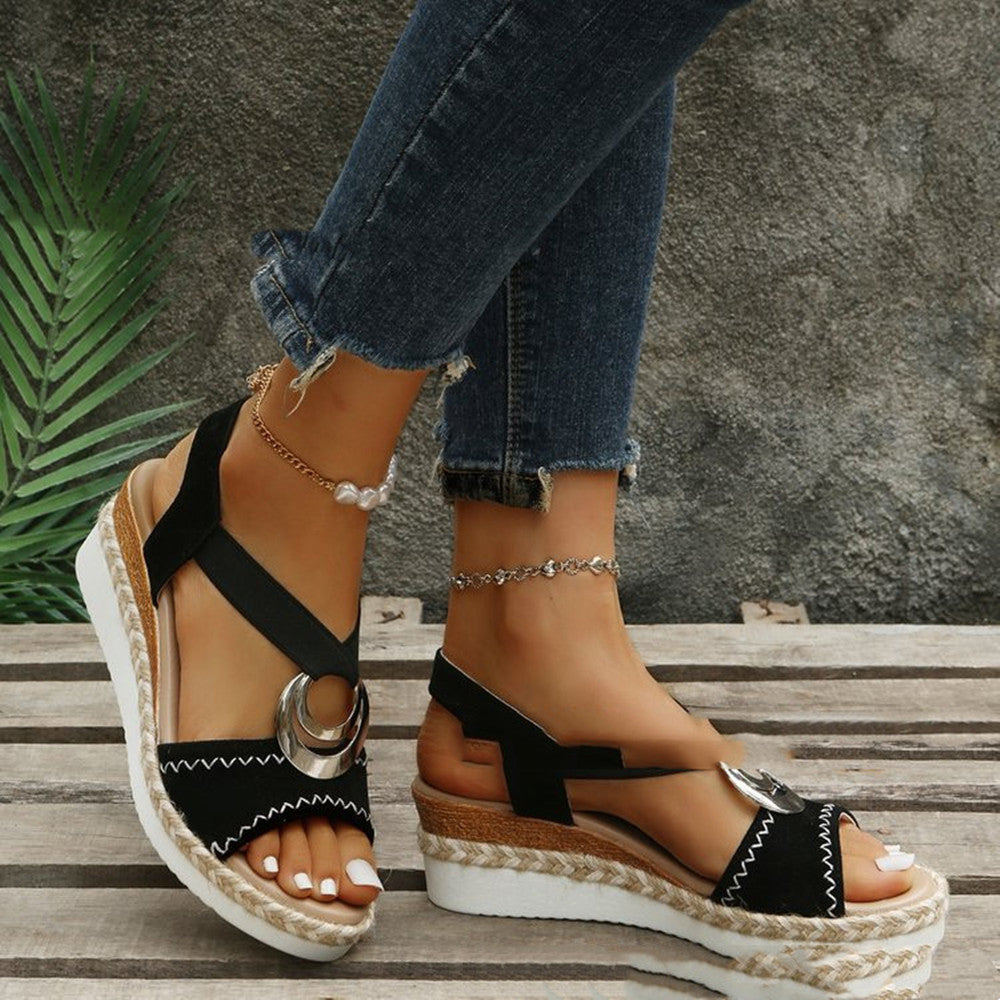 Women's Thick Sole Hemp Rope Platform Roman Sandals