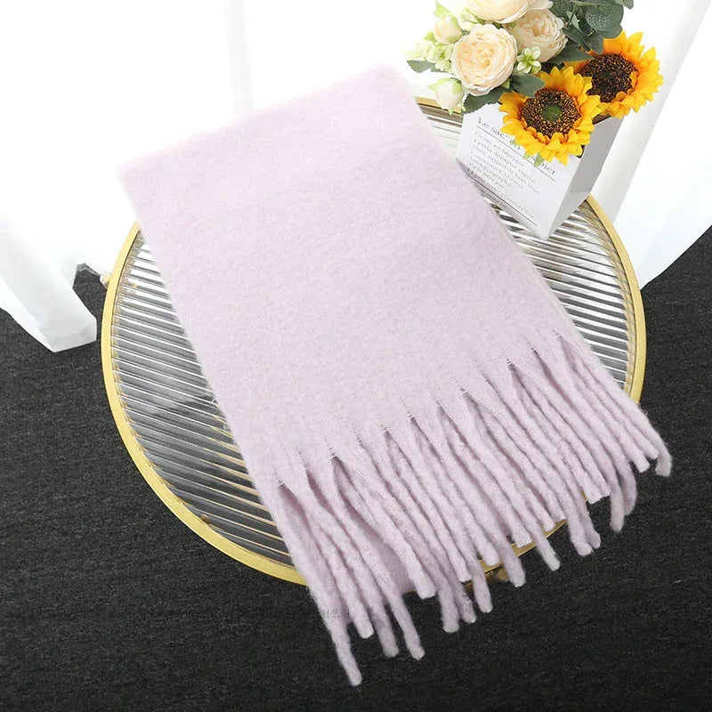 Macaron Solid Color Thick Braid Tassel Shawl - DanaFashionstore