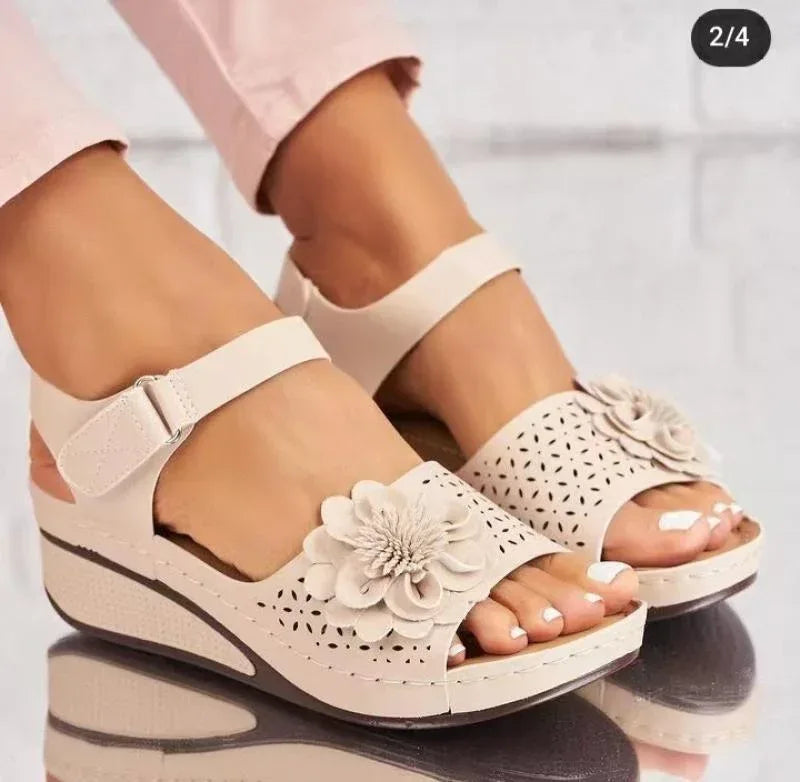 Women's Summer Plus Size Hollow-out Flower Platform Wedge Sandals - DanaFashionstore