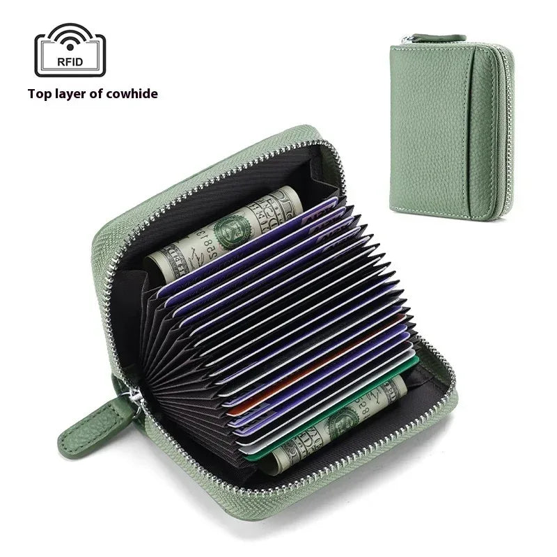2024 RFID Genuine Leather Card Wallet Men Women Purse With Coin Pocket Zipper Credit Card Holder Small Wallets Bags - DanaFashionstore
