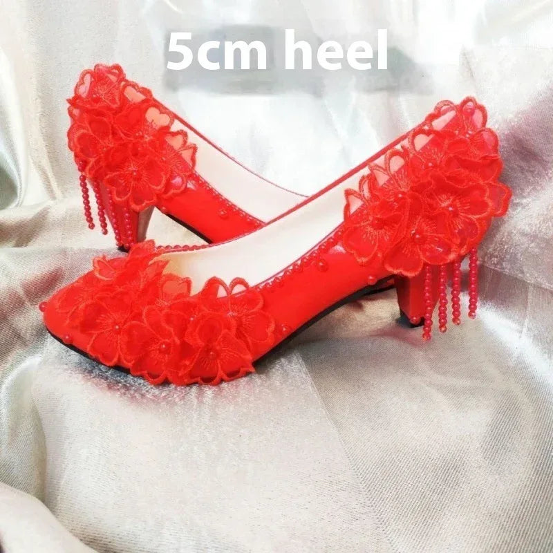 Male Lace High-heeled Shoes Korean Style, Flower Rhinestone Tassel Bride - DanaFashionstore