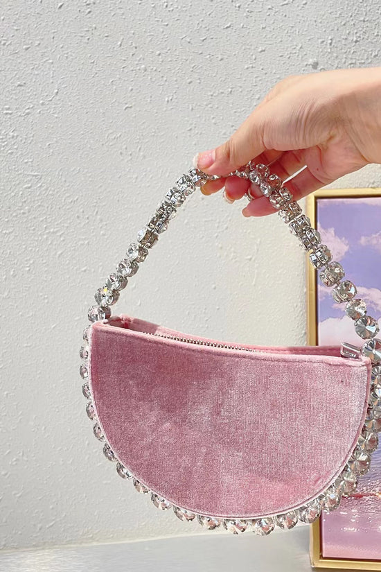 Vintage Banquet Rhinestone Semicircle Bag Diamond Velvet Clutch - Dana Fashion