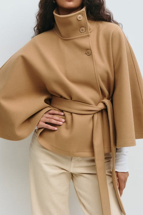 Winter High Neck Batwing Sleeve Coat With Belt Fashion Loose Elegant Button Top Trench Coat For Women Clothing