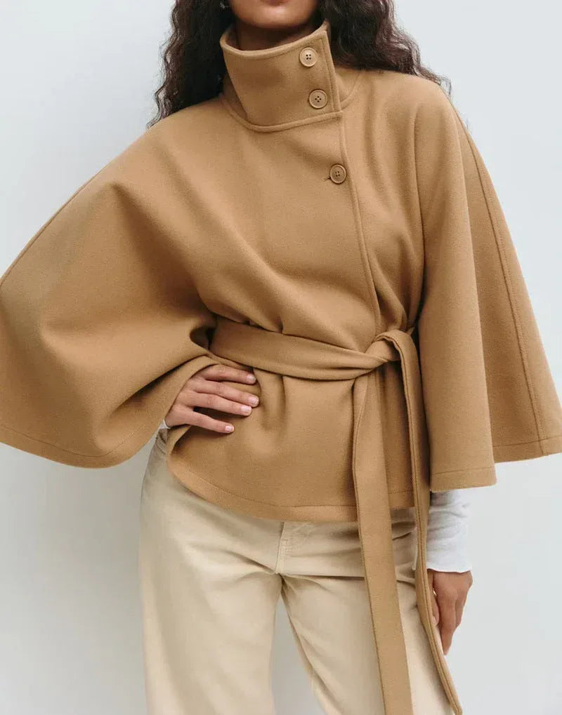 Winter High Neck Batwing Sleeve Coat With Belt Fashion Loose Elegant Button Top Trench Coat For Women Clothing - DanaFashionstore