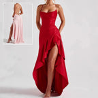Women's Backless Ruffles Irregular Dress Summer Fashion Evening Party Club Split Suspender Maxi Dresses Clothing - DanaFashionstore