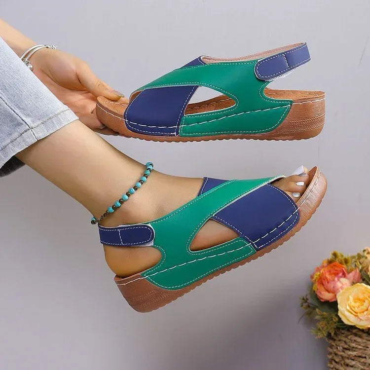 Summer Wedges Sandals With Colorblock Cross-strap Design Casual Thick-soled Roman Shoes For Women - DanaFashionstore