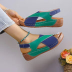 Summer Wedges Sandals With Colorblock Cross-strap Design Casual Thick-soled Roman Shoes For Women - DanaFashionstore
