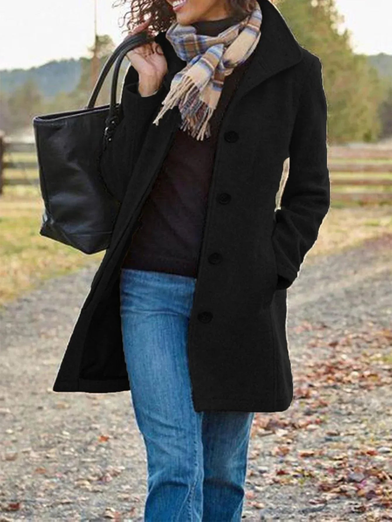 Winter Single-breasted Lapel Coat Fashion Commuter Slim Mid-length Jacket Women's Clothing - DanaFashionstore