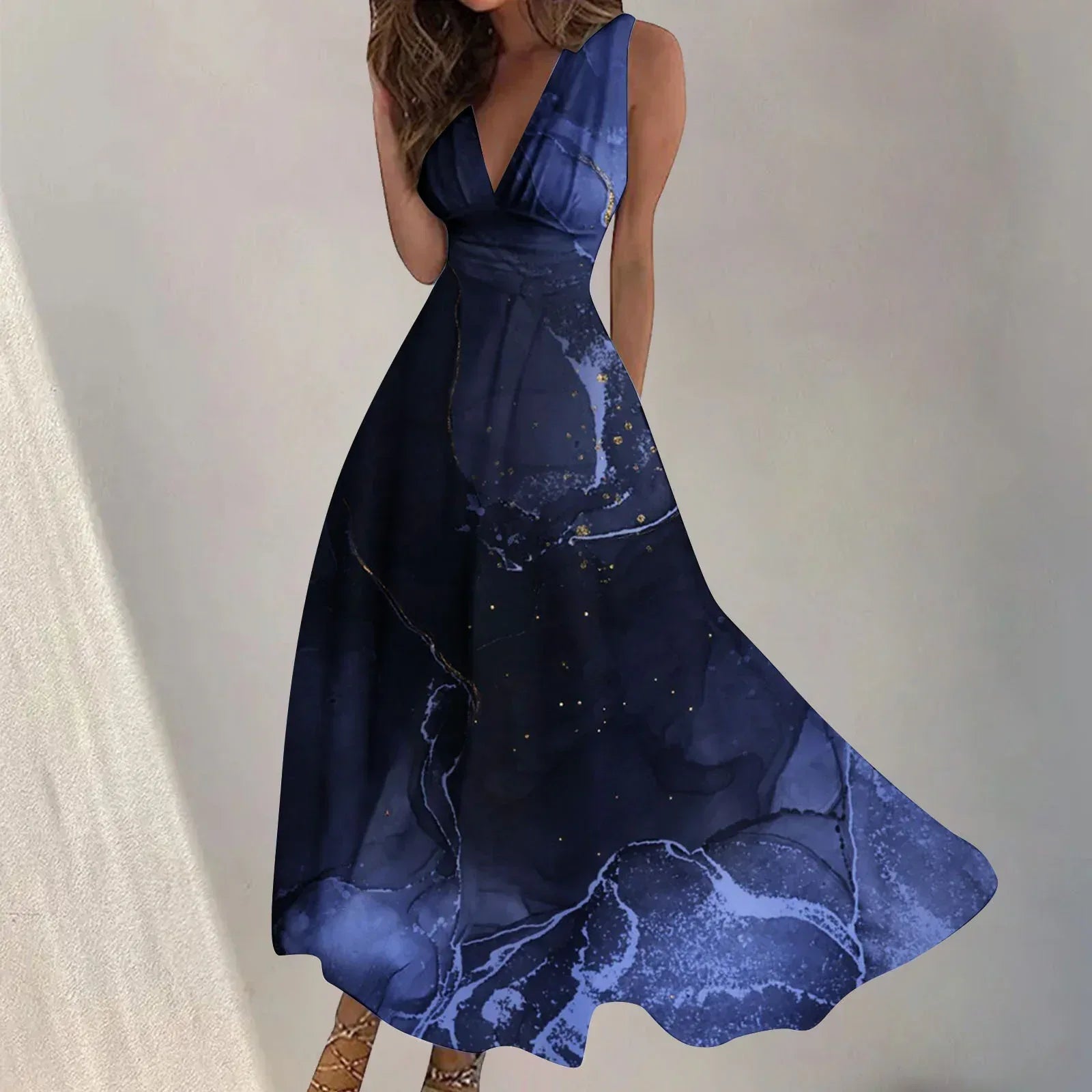 Digital Print V-Neck Swing Dress 2026 - Fashion Long Dress - DanaFashionstore