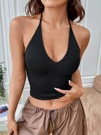 SHEIN EZwear Summer Solid Crop Halter Top - DanaFashionstore