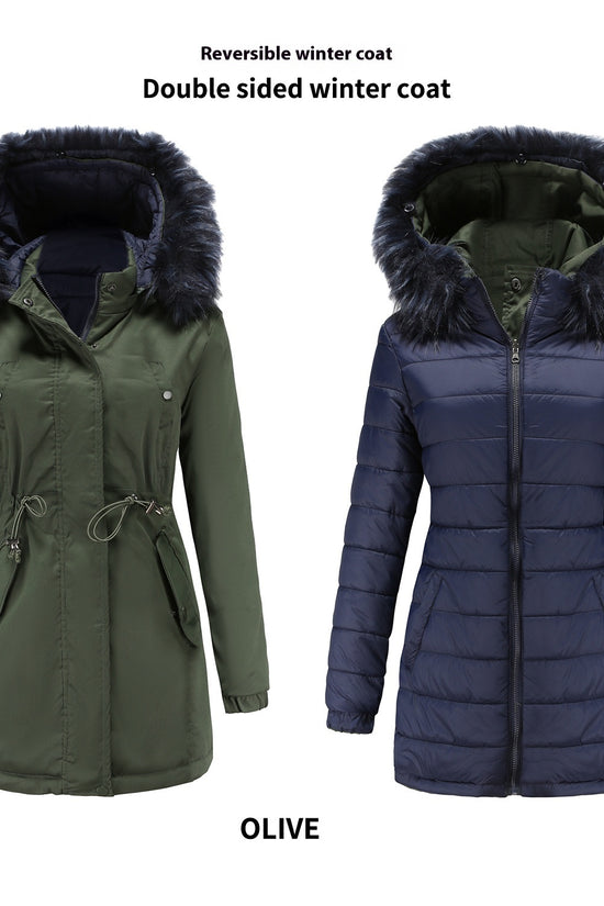 Double-sided Detachable Fur Collar Hat Quilted Parka
